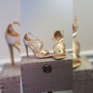 Gold Pyramid Multi Studded Ankle Strap Heels